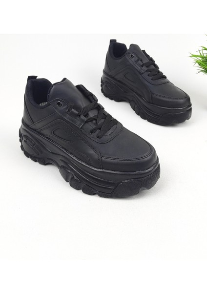 Yüksek Tabanlı Kadın Spor Ayakkabı 6 cm - Siyah