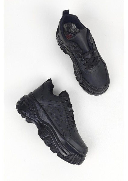 Yüksek Tabanlı Kadın Spor Ayakkabı 6 cm - Siyah