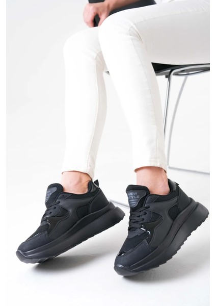 NZS Premium Triko Detaylı Bağcıklı Kadın Siyah Sneaker