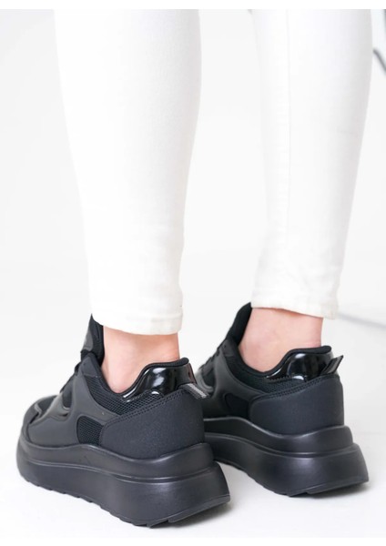 NZS Premium Triko Detaylı Bağcıklı Kadın Siyah Sneaker