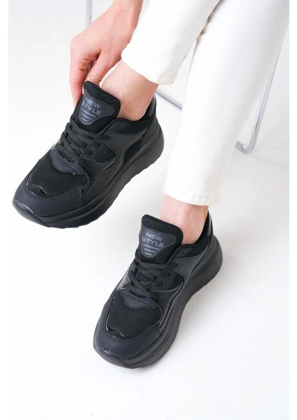 NZS Premium Triko Detaylı Bağcıklı Kadın Siyah Sneaker
