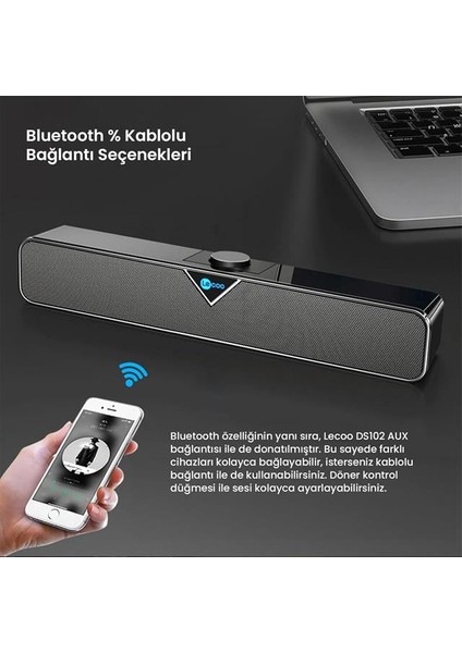 Lenovo Lecoo DS102 Siyah Usb-Aux Kablolu 6 Watt Bluetooth Stereo Soundbar Speaker - Hoparlör fiyatları