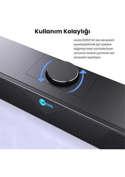 Lenovo Lecoo DS102 Siyah Usb-Aux Kablolu 6 Watt Bluetooth Stereo Soundbar Speaker - Hoparlör fırsatları