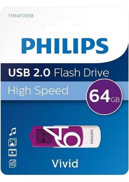Philips Vivid Serisi 64GB USB 2.0 High Speed Flash Bellek (FM64FD05B/00)