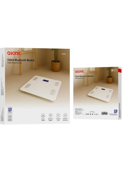 Asonic BS260 Beyaz 260X260 mm Dijital Bluetooth Baskül (2*aaa Pil Hediyeli) fırsatları