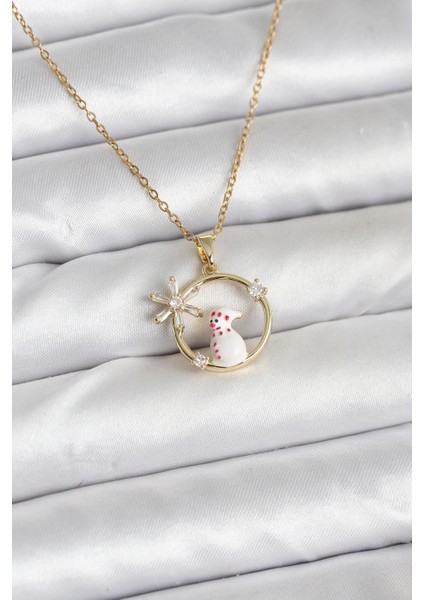 316L Çelik Zincir Gold Zirkon Taşlı Yılbaşı Temalı Kadın Kolye