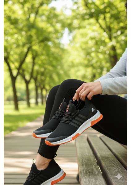 AWIX Ortopedik Unisex Nefes Alan Hafif Spor Yürüyüş Ayakkabı - Siyah Oranj fiyatları