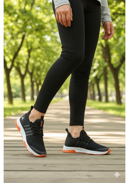 AWIX Ortopedik Unisex Nefes Alan Hafif Spor Yürüyüş Ayakkabı - Siyah Oranj modelleri