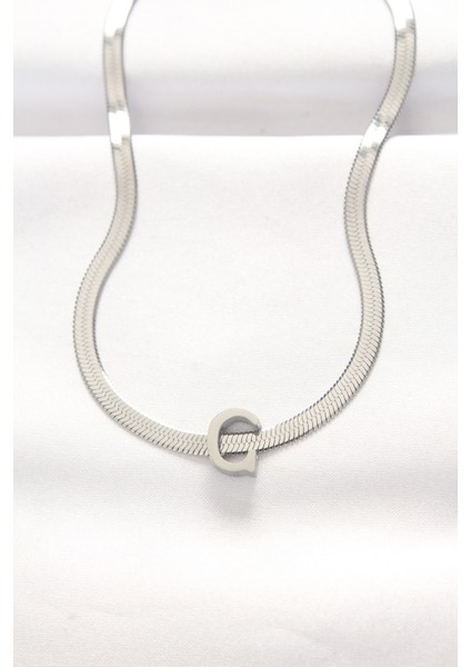 316L Çelik C Harfli Silver Renk İtalyan Zincirli Kolye - TJ-BKO8538