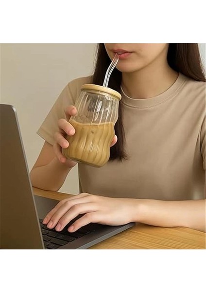 Kahve Bardağı Isıya Dayanıklı Ice Latte Cam Pipetli Bardak Kahve Kokteyl Cam Sunum Bardağı Meşrubat
