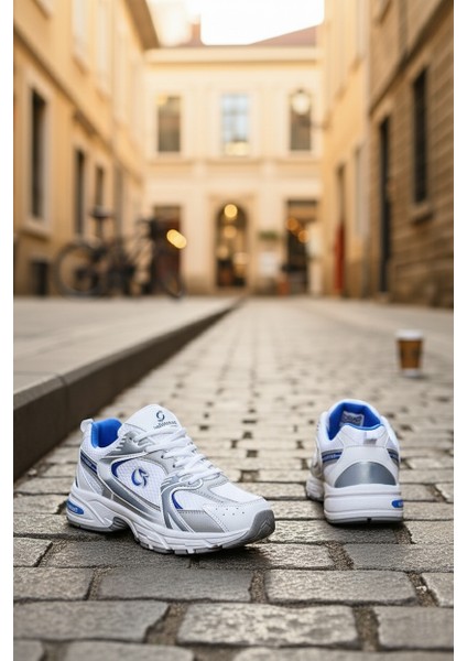 ULTRAONE Bağcıklı Ortopedik Unisex Kadın Spor Yürüyüş Ayakkabı - Beyaz Mavi