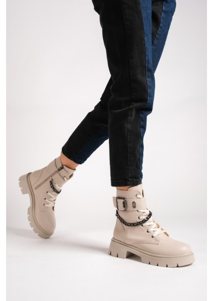 Manoral Su Geçirmez Zincirli Fermuarlı Kadın Bej Bot indirimleri