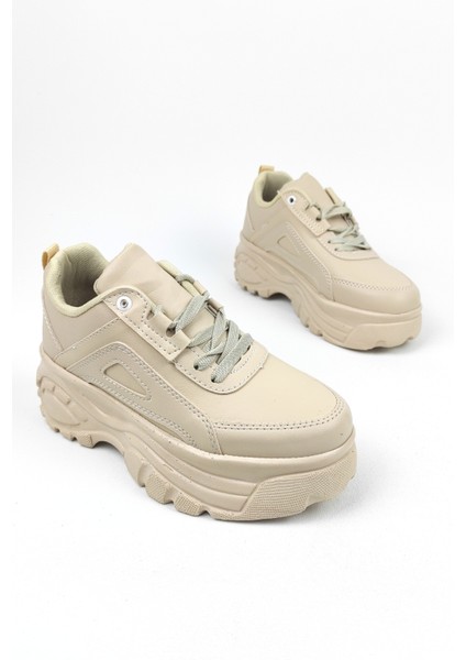Yüksek Tabanlı Kadın Spor Ayakkabı 6 cm - Bej