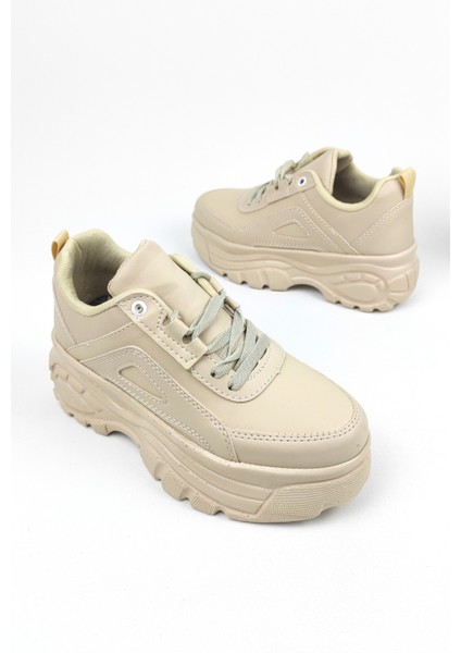 Yüksek Tabanlı Kadın Spor Ayakkabı 6 cm - Bej