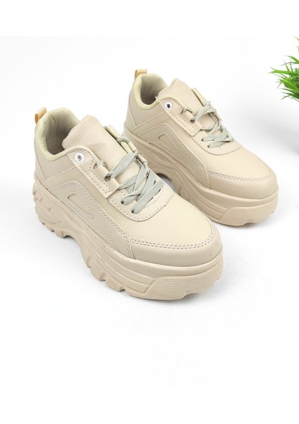 Yüksek Tabanlı Kadın Spor Ayakkabı 6 cm - Bej