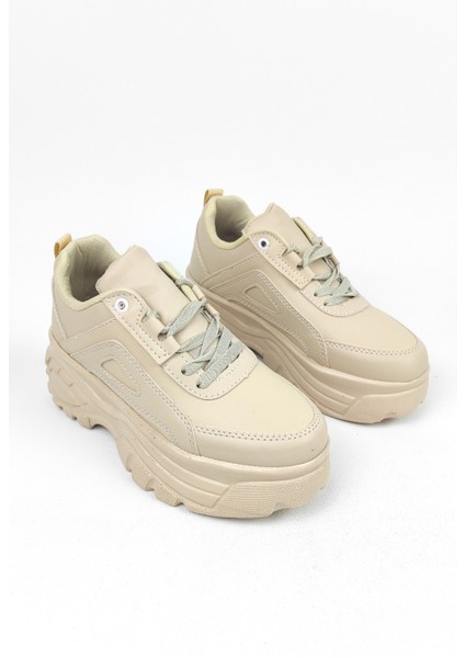 Yüksek Tabanlı Kadın Spor Ayakkabı 6 cm - Bej