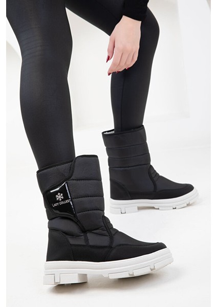 Lady İçi Termal Kaydırmaz Taban Cırtlı Kız Çocuk Kar Botu Siyah Beyaz fırsatları