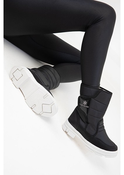 Lady İçi Termal Kaydırmaz Taban Cırtlı Kız Çocuk Kar Botu Siyah Beyaz indirimleri