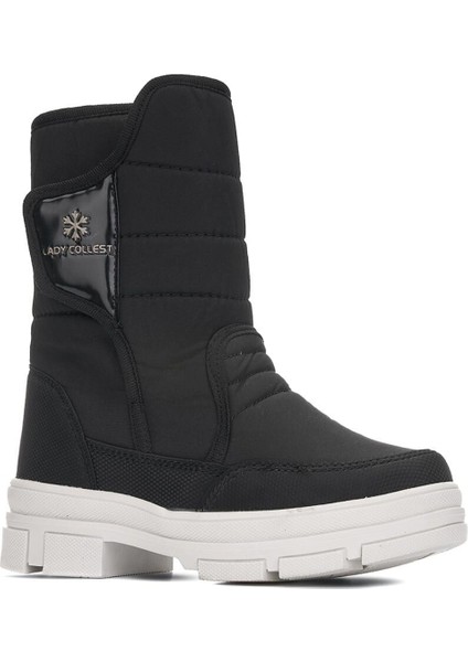 Lady İçi Termal Kaydırmaz Taban Cırtlı Kız Çocuk Kar Botu Siyah Beyaz