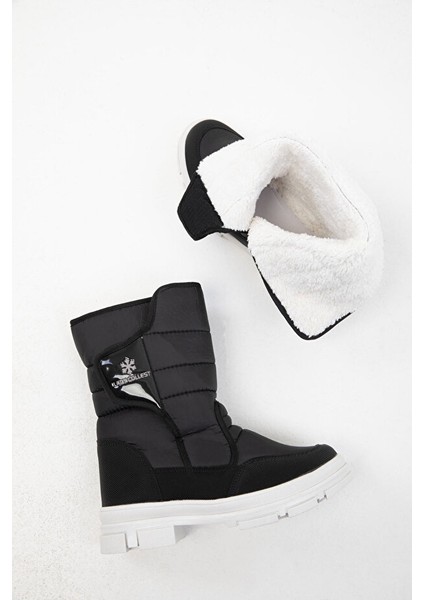Lady İçi Termal Kaydırmaz Taban Cırtlı Kız Çocuk Kar Botu Siyah Beyaz