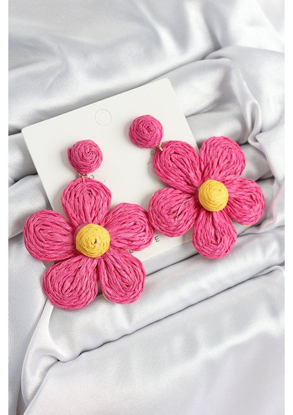 Pirinç Pembe Papatya Model Gold Renk Kadın Hasır Küpe - TJ-BKP10897 fiyatları