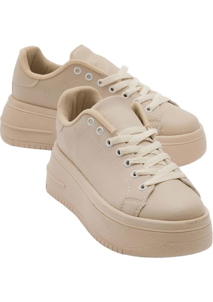 Bağcıklı Yüksek Taban Bej Kadın Spor Ayakkabı - Lake