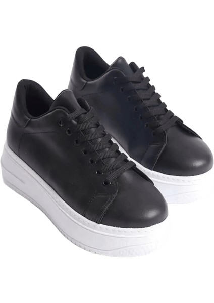 Bağcıklı Yüksek Taban Siyah Beyaz Kadın Spor Ayakkabı - Lake