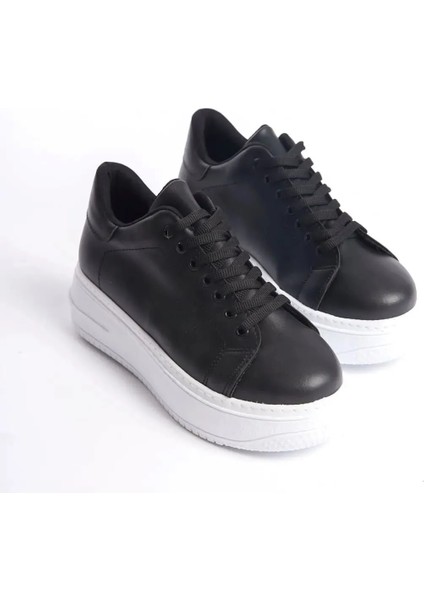 Bağcıklı Yüksek Taban Siyah Beyaz Kadın Spor Ayakkabı - Lake