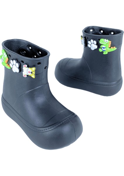 DivaÇizme Siyah Çocuk Yağmur Çizmesi-Botu - Su Geçirmez