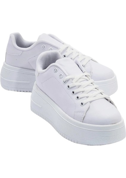 Bağcıklı Yüksek Taban Beyaz Kadın Spor Ayakkabı - Lake