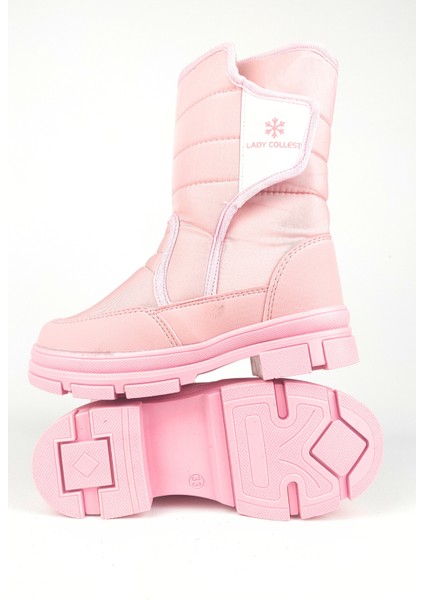 Lady İçi Termal Kaydırmaz Taban Cırtlı Kız Çocuk Kar Botu Pembe