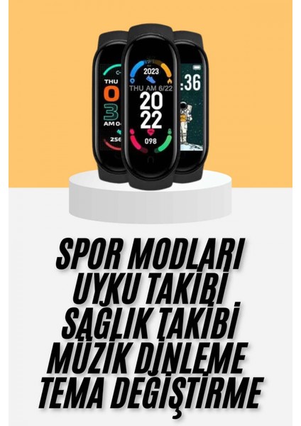 M6 Akıllı Bileklik Siyah Adımsayar Spor Takibi Android ve Ios Uyumlu