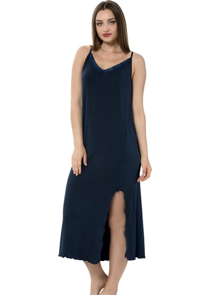 Bayan Ip Askılı Uzun Gecelik Siyah