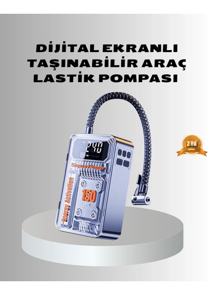 Buğz Şarjlı Kablosuz Hava Pompası – 150 Psı Basınç, LED Ekran ve 6000MAH Batarya