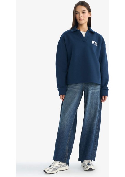 Coool Oversize Geniş Kalıp Polo Yaka Baskılı Sweatshirt fiyatları