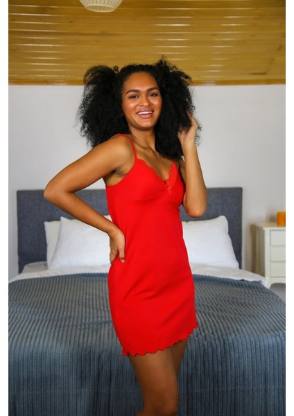 Moda Ip Askılı Gecelik Kırmızı indirimleri