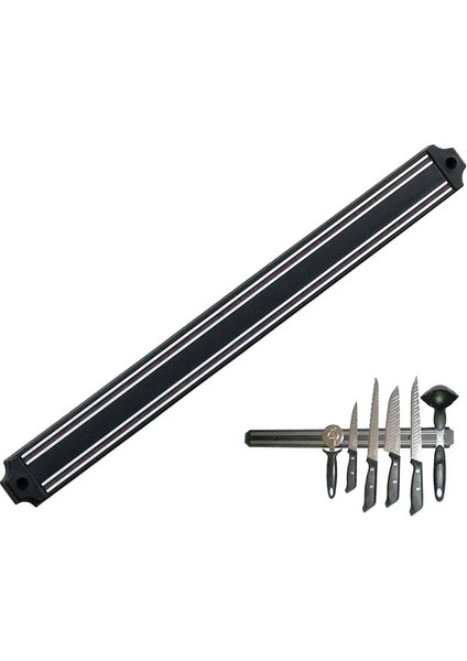 Buğz Mıknatıslı Bıçak Tutucu Stand - 38 cm - Siyah - Paslanmaz Çelik - Mutfak Düzeni - Güvenli Bıçak Saklama - Tezgâh Düzeni - Modern Tasarım