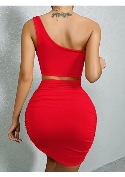 Kadın Tek Omuz Kesim Detaylı Büzgülü Fantezi Elbise 5078 modelleri