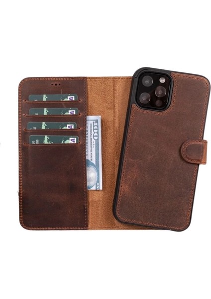 Buğz Apple iPhone 11 Pro Max Uyumlu Deri Cüzdanlı Kılıf Rfıd G2 Kahve