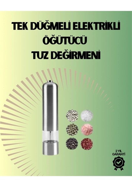 Buğz Pilli Otomatik Baharat Değirmeni Gıda Sınıfı Çelik Sessiz Öğütücü Alet