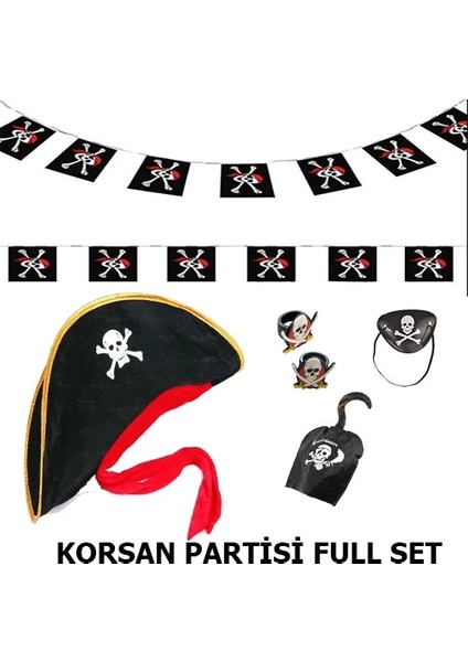 Buğz Çocuk Korsan Şapkası + Kancası + Göz Bandı + 2 Adet Yüzük + Afiş Seti