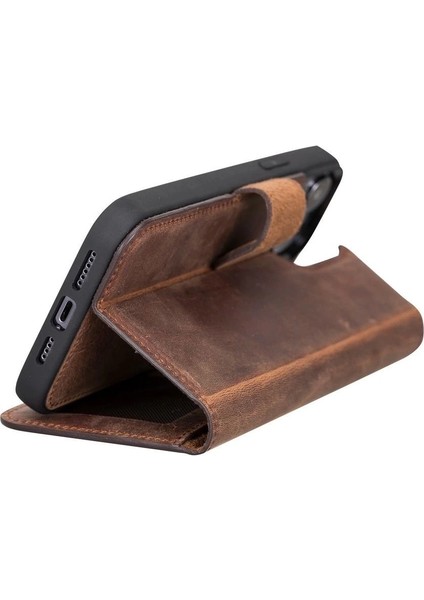 Buğz Apple iPhone 12 Pro Max Uyumlu Deri Cüzdanlı Kılıf Antik Kahve modelleri