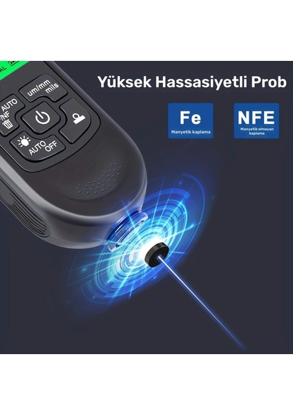 Buğz HW-300PRO Oto Boya Kalınlık Ölçer Fe Nfe 2000ΜM + 2 Fonksiyonlu Bardak Tutucu Hediyeli