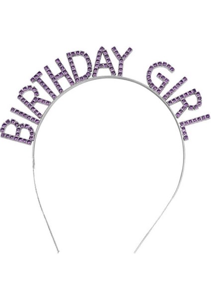 Buğz Mor Renk Kristal Taşlı Parlak Birthday Girl Yazılı Taç