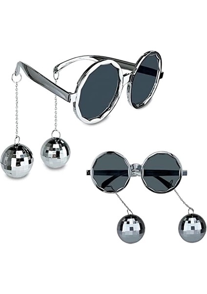 Buğz Disko Toplu Küpeli Parti Gözlüğü Gümüş Renk