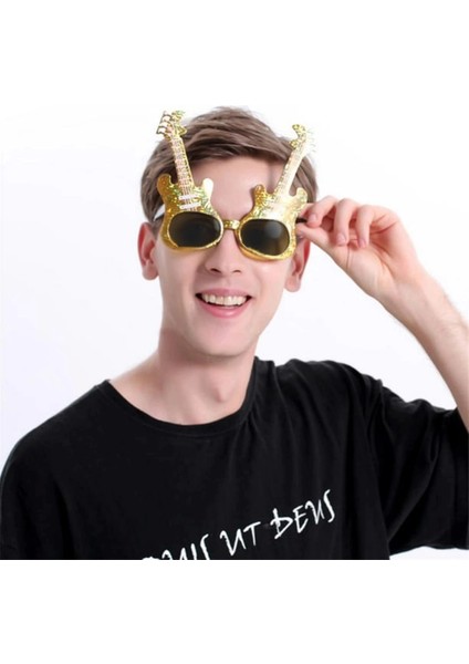 Buğz Altın Renk Rockn Roll Gitar Şekilli Parti Gözlüğü 15X15 cm fiyatları