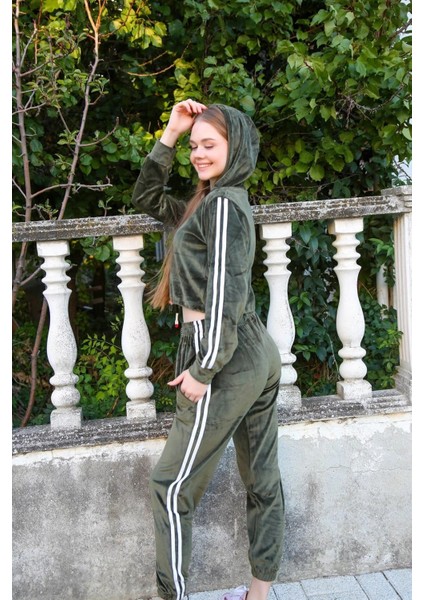 Kadın Kadife Kapşonlu Eşofman Takım Haki indirimleri