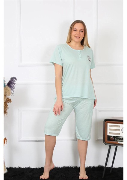 Kadın Büyük Beden Viscon Su Yeşili Kapri Pijama Takım indirimleri