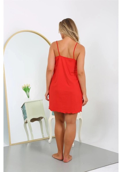 Kadın Pamuklu Ip Askılı Büyük Beden Gecelik Kırmızı indirimleri