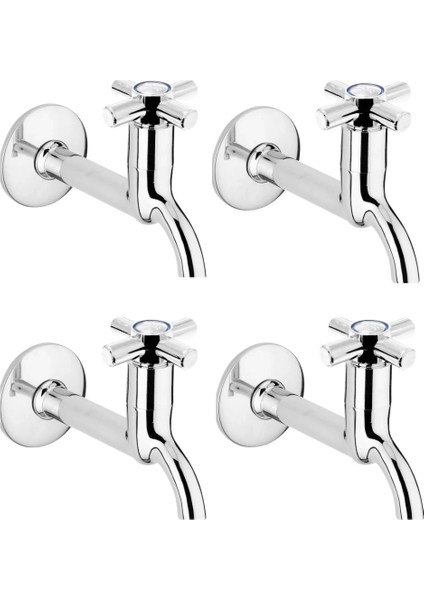 Buğz 4lü Artı Aç Kapa 4 Kollu Krom Çevirveli Musluk Duvardan Tek Girişli